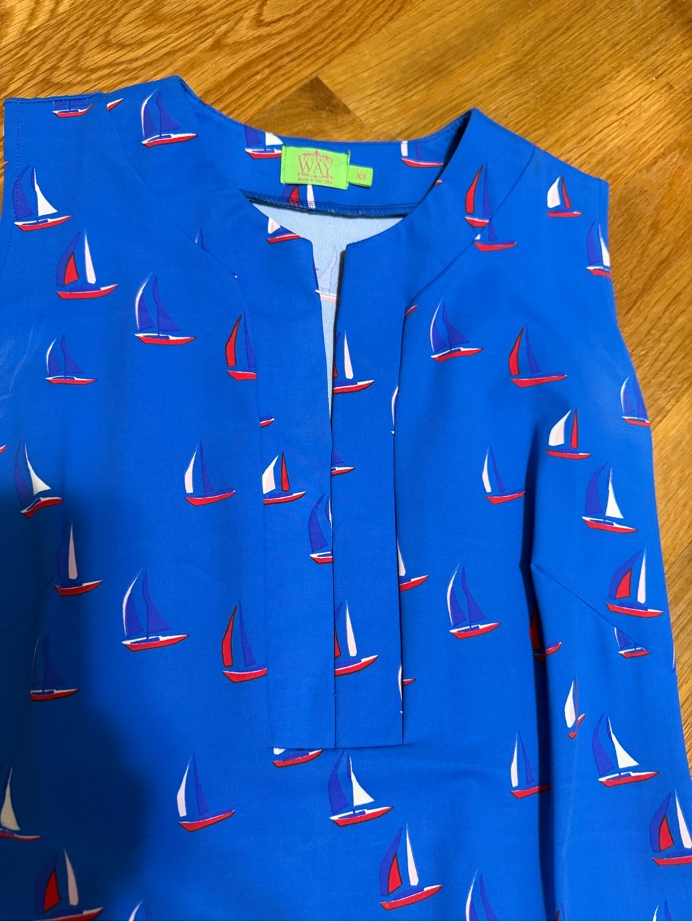 Katherine Way Bright Blue Sailboat Print Shift Dress XS - Picture 3 of 4